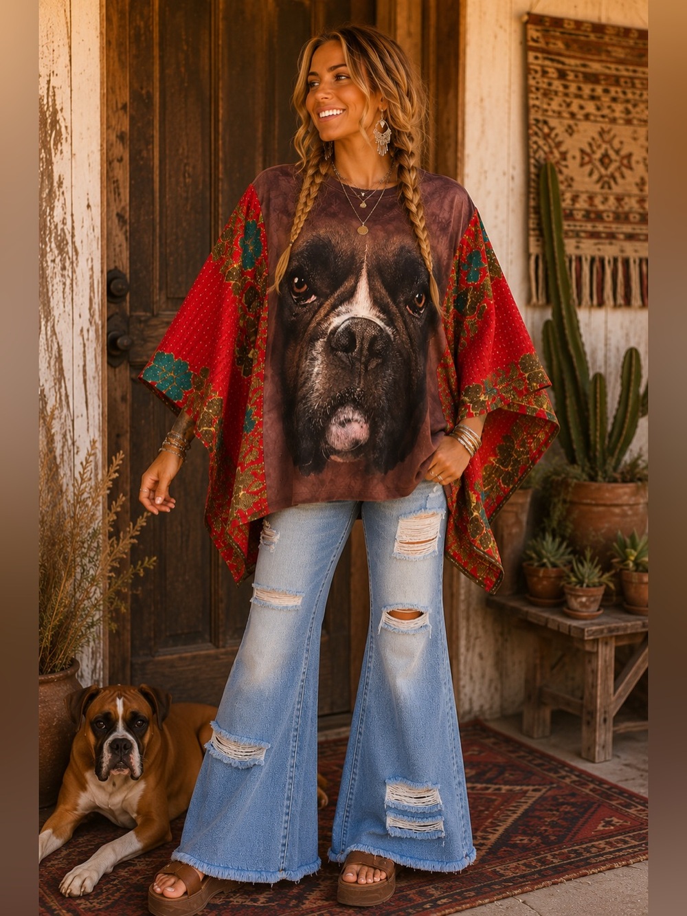 BOXER MOUNTAIN TEE Artisan Made Upcycle BAND T PONCHO SIZE INCLUSIVE